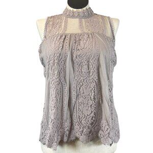 Luna Rae Womens Dusty Rose Floral Lace Sleeveless Blouse Mock Neck Tank Size XL